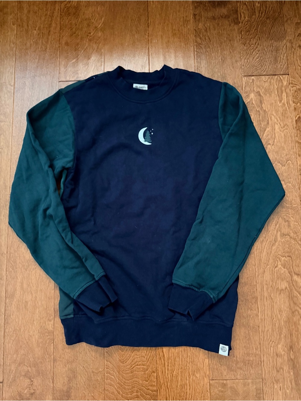 Happy Earth Two-Tone Navy & Forest Green Crewneck Sweatshirt with Moon Graphic